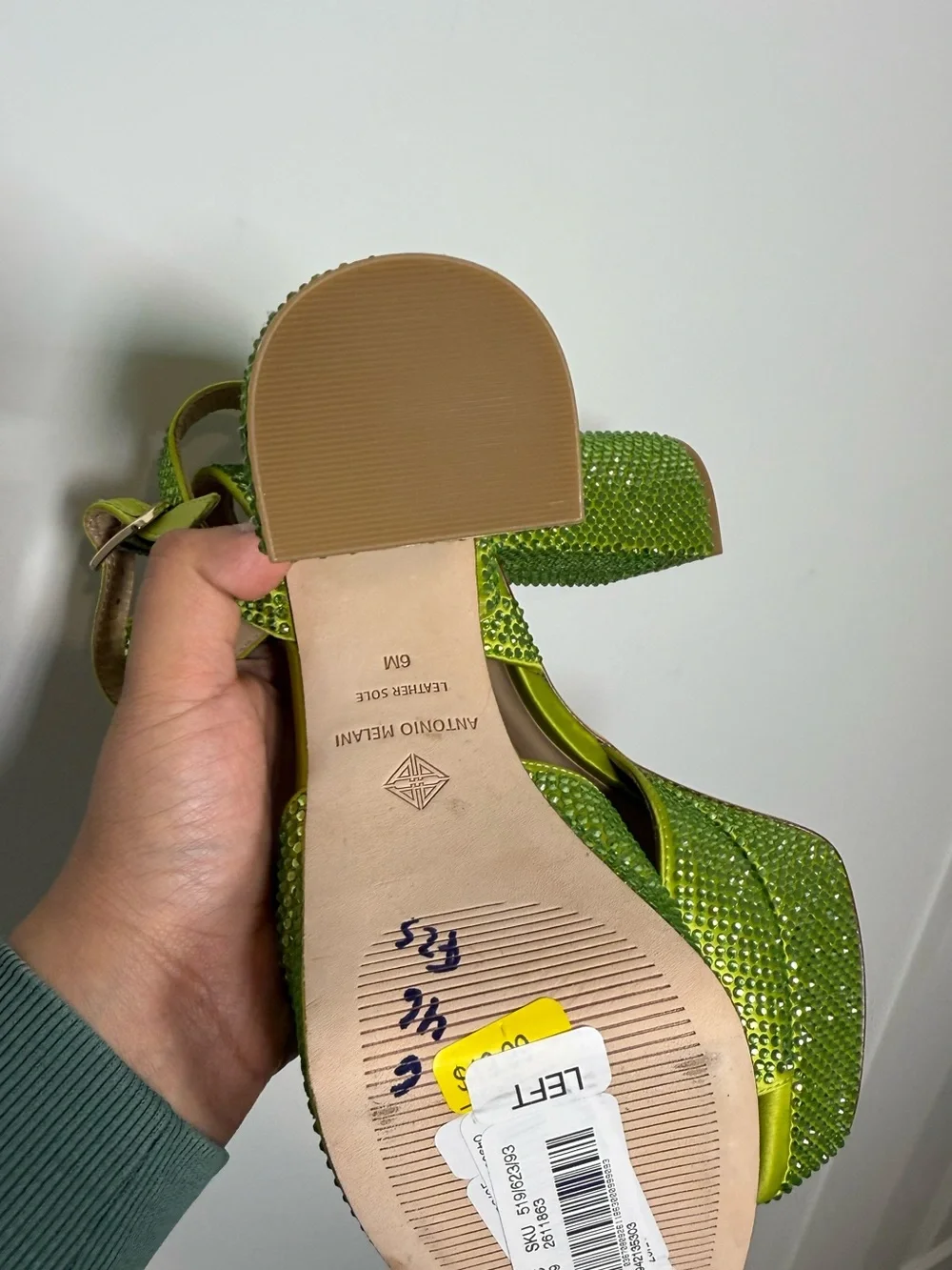 Antonio Melani Lime Green Rhinestone Platform Block Heel Sandals Size 6
